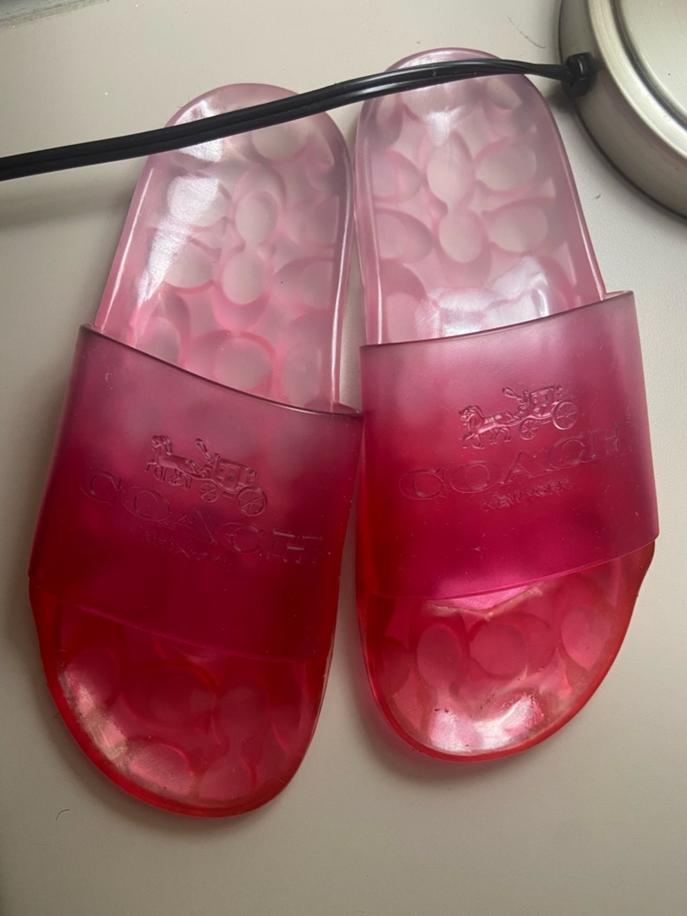 Coach Pink Transparent Slide Sandals